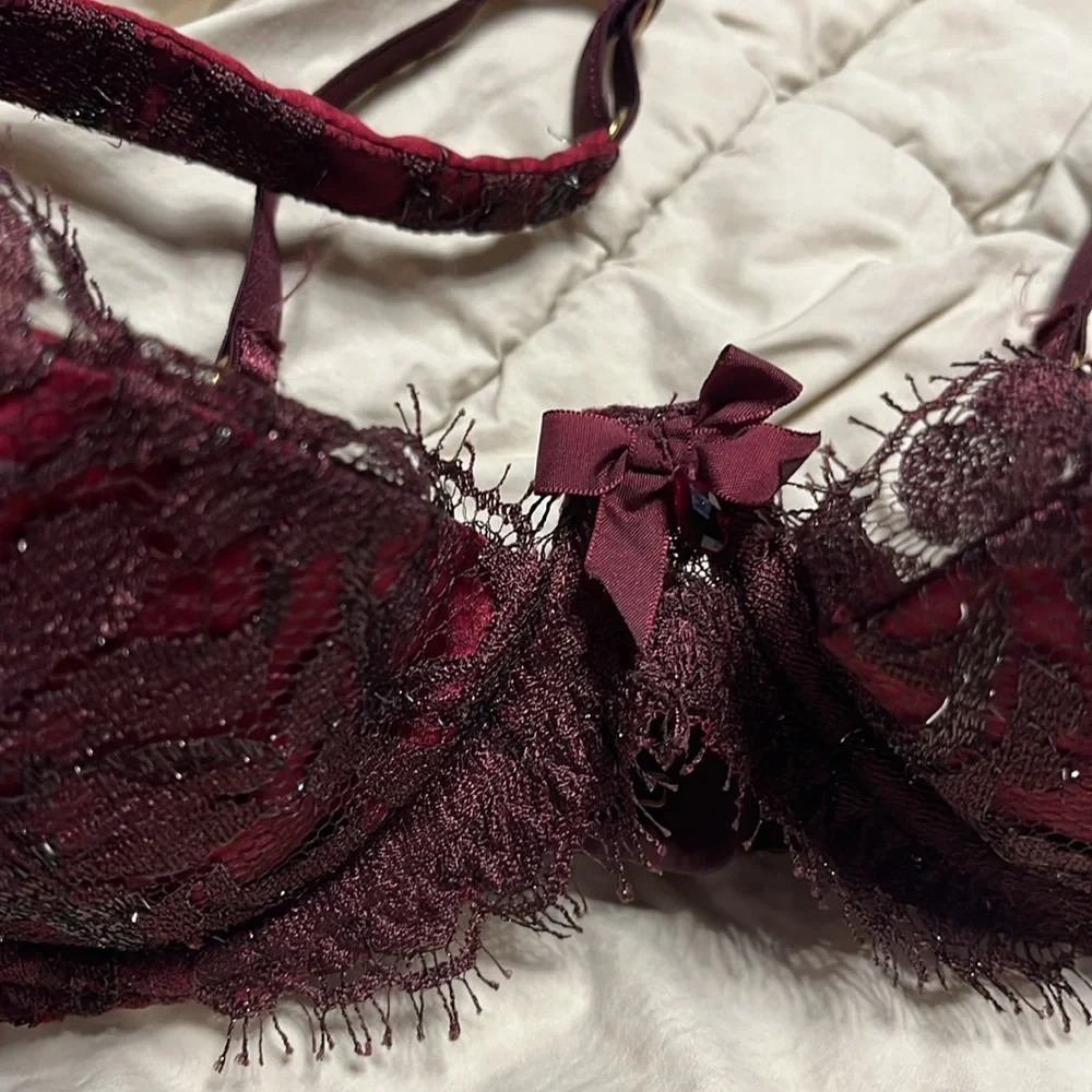 Agent Provocateur soirée silk & lace mei Siam Red Lace Bra & VS thong set